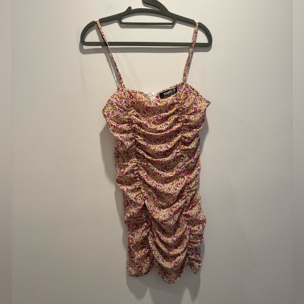 Missguided Floral Ruched Mini Dress